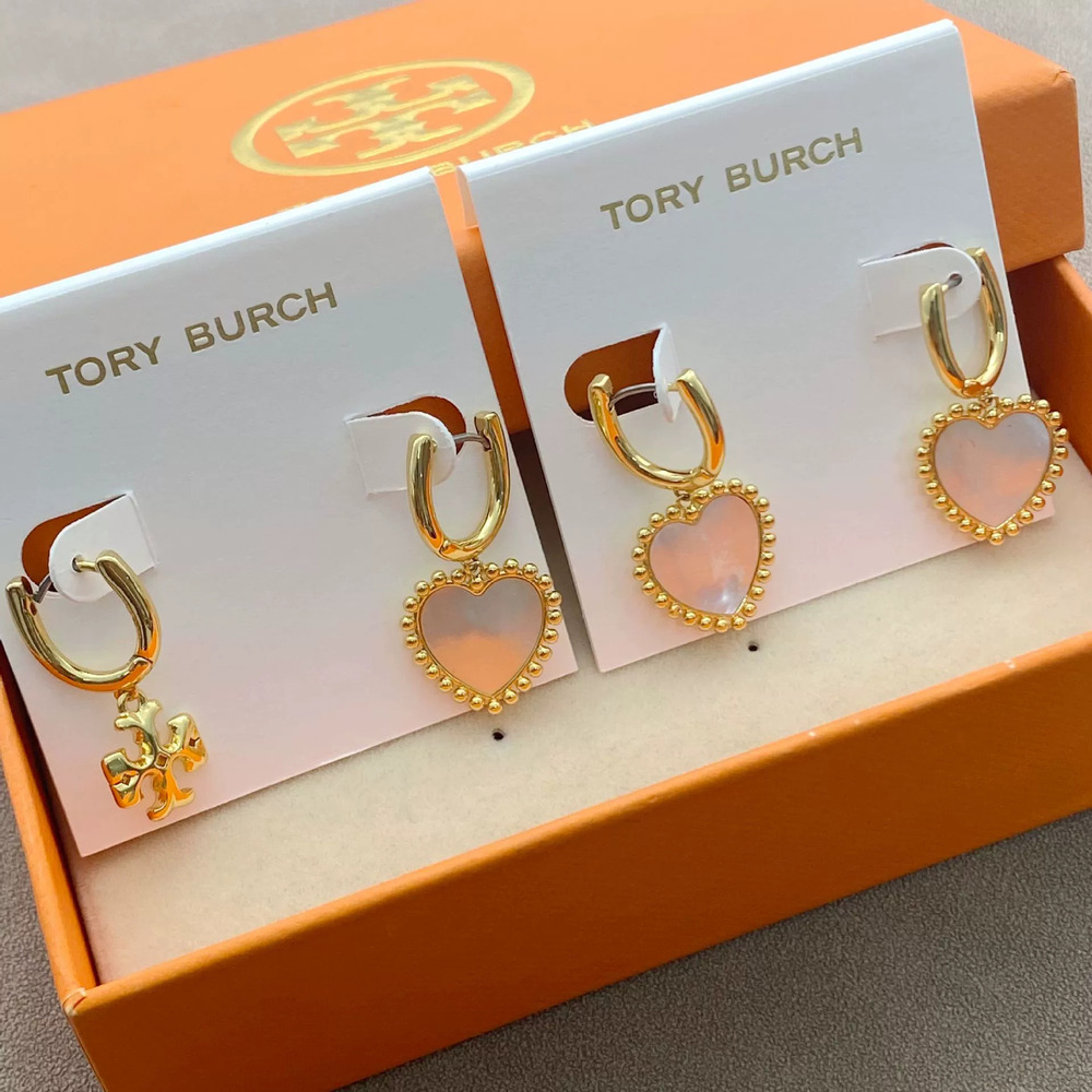 Tory Burch Heart Shell Asymmetry Metal Earrings Trendy